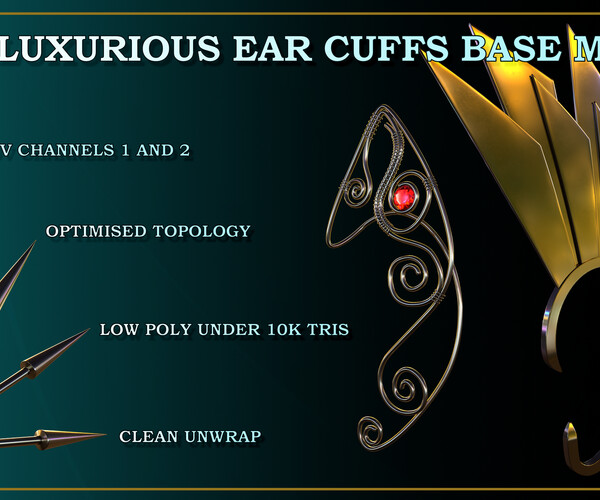 ArtStation - 25 Base Mesh Luxurious Ear cuffs - VOL 05 | Game Assets
