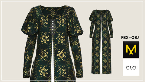 Ethnic Dress Marvelous Designer/Clo3d project + OBJ + FBX