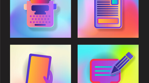 Set of color icons typewriter icon with message