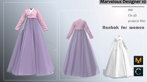 Hanbok for women__Marvelous designer(Clo3d) project_OBJ&FBX(if needed)