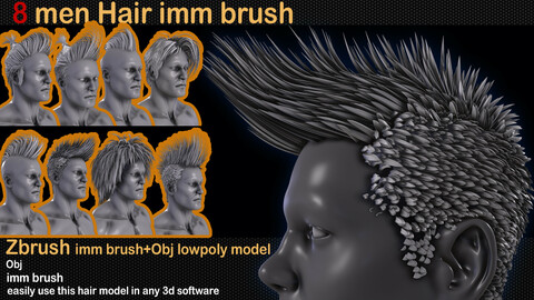 8 men Hair imm brush + Obj