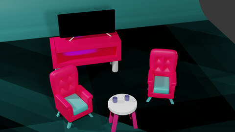asiento y mesa rosa