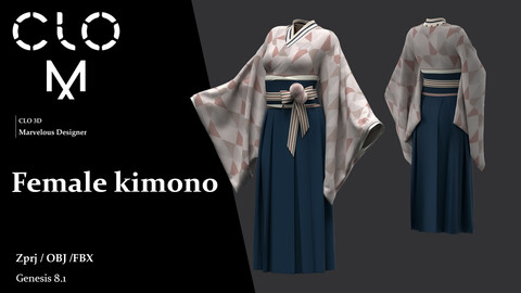 Female kimono / Marvelous Designer/Clo3D project file + OBJ