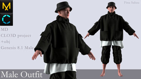 Male Outfit #2. Marvelous Designer / Clo 3D project +obj