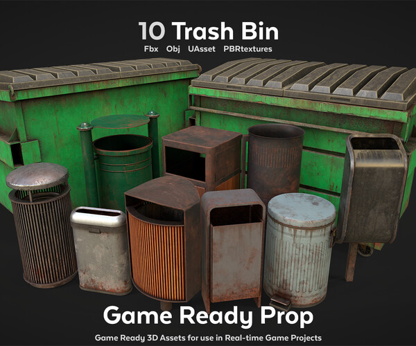 ArtStation Trash bin Game Ready Prop Game Assets