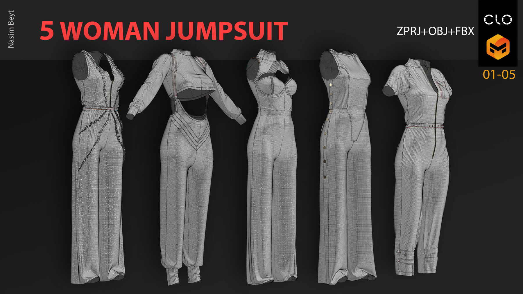 ArtStation - 5 BASE WOMAN JUMPSUIT PACK (VOL.01).Marvelous Designer ...