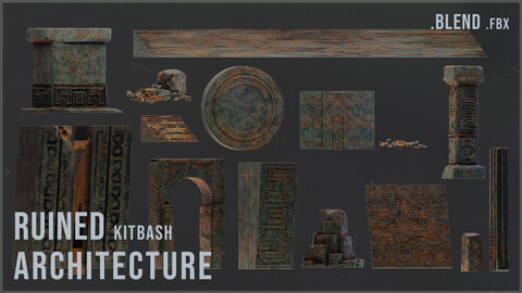 Ruined Kitbash Architecture (.blend, .fbx) 15 assets