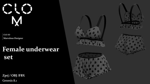 Female underwear set / Marvelous Designer/Clo3D project file + OBJ