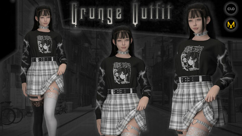 Grunge outfit. Clo3d/Marvelous designer. Zprj/Obj/Pose ​Genesis 8.1 Female