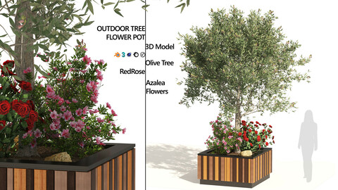 Outdoor tree flower wood pot