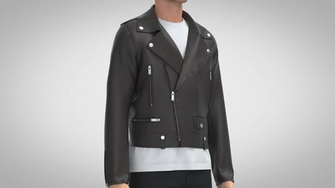 Leather Biker Jacket, Marvelous Designer, Clo3D +fbx, obj