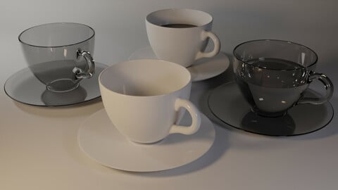 3D porcelain and glass cup models