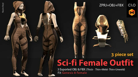 SCI-FI FEMALE OUTFIT (CYBERPUNK) No.01. CLO3D, MD Projects+OBJ+FBX+MTL