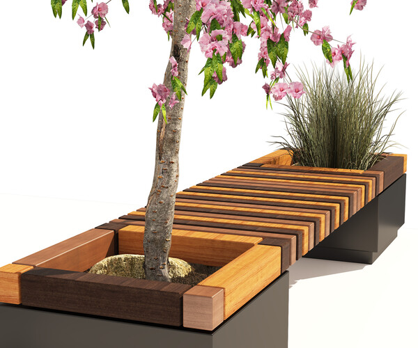 ArtStation - Outdoor Bench with flowering tree pot | Resources