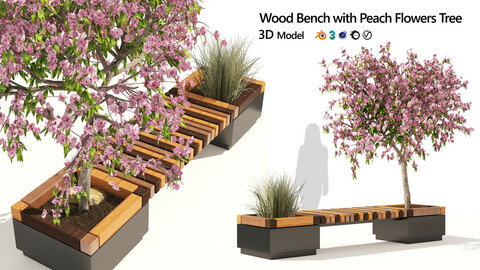 Outdoor Bench with flowering tree pot