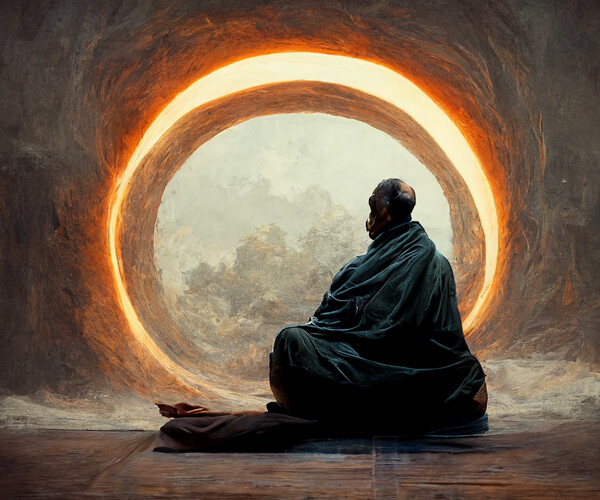 Buddhist Monk Building Brick Wall at Sunset | AI Art Generator |  Easy-Peasy.AI