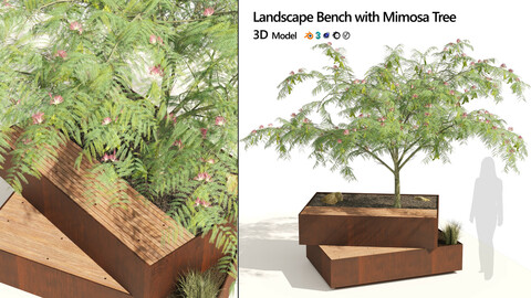 Landscape Bench with Mimosa tree pot