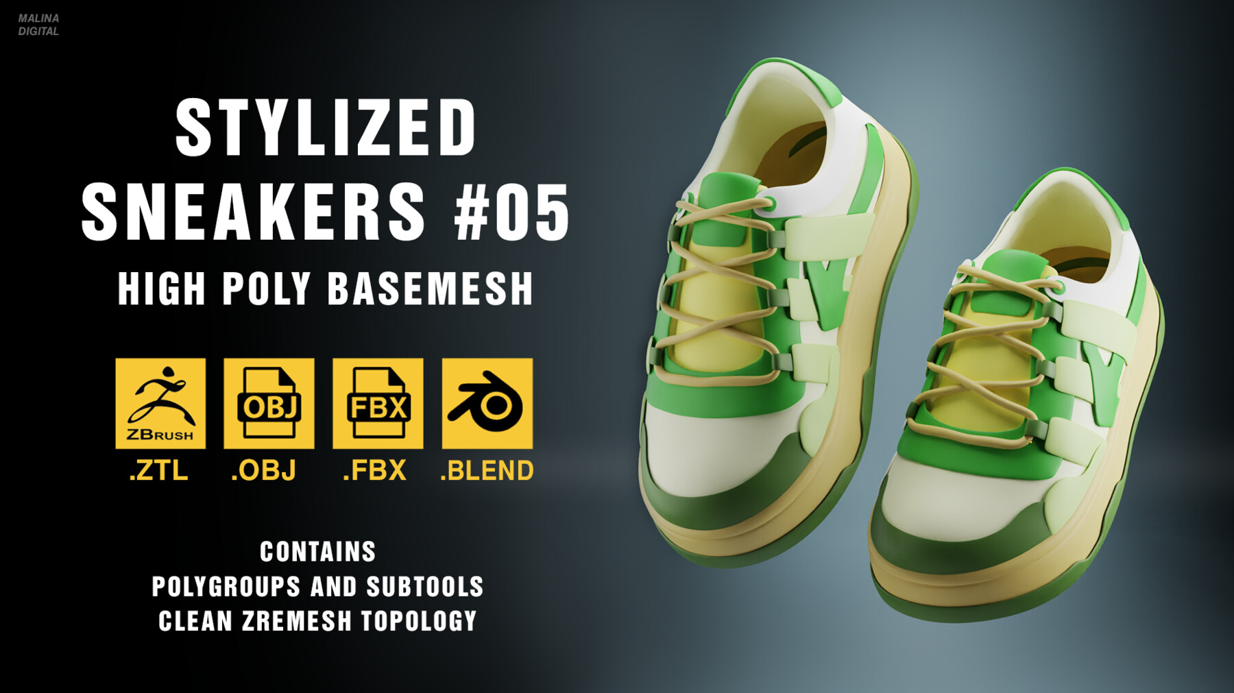 ArtStation - Stylized sneakers #05 basemesh (ZTL + OBJ + FBX + BLEND ...