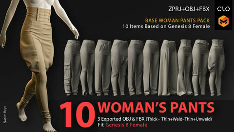 10 WOMAN'S PANT SETS. CLO3D, MD PROJECTS+OBJ+FBX