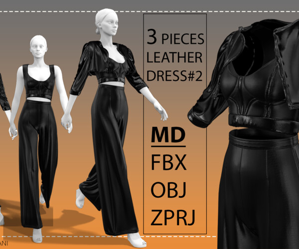 ArtStation - 3 Pieces Leather Dress #2 | Game Assets