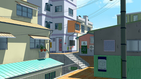 Blender anime style npr street bacground environment