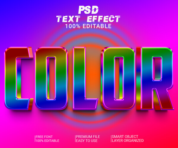 ArtStation - 3D Color PSD fully editable text effect. Layer style PSD ...