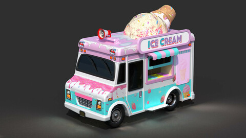 Low Poly Ice-Cream Truck For Ar,Vr and Games