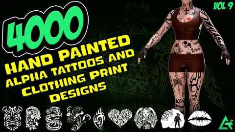 4000 Hand Painted Alpha Tattoos and Clothing Print Designs (MEGA Pack) - Vol 9