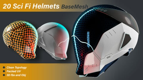 20 Sci-Fi Helmets Base Mesh / Obj + Fbx