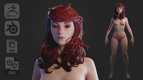 Alice Pillow  Stylized girl character 3d model with PBR textures.  High and low poly included.