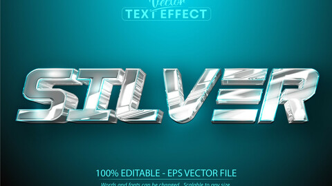 Silver editable text effect, shiny luxury silver color and metallic font style