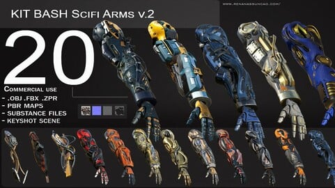 20 Scifi Arms with Textures v.2 - Ready for Games and 3D Softwares + Render Scene