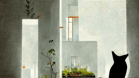 A cat in the minimalism house and brilliant garden v2