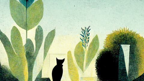 A cat in the minimalism house and brilliant garden v3
