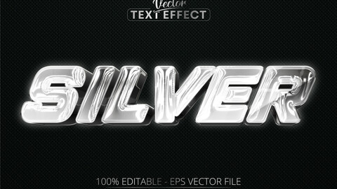 Silver editable text effect, shiny luxury silver color and metallic font style