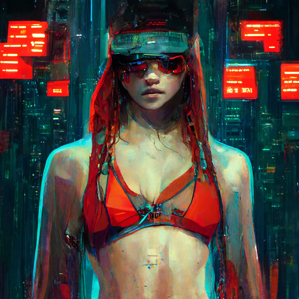 Artstation Cyberpunk Girl Red City In Bikini Artworks