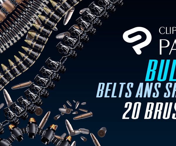 ArtStation 20 Clip studio paint bullet shell and belt brushes and png