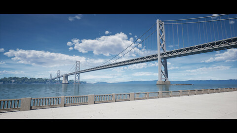 Realistic City Environment Street Props with detailed Bay Bridge 3D Model for Unreal Engine 4 and 5