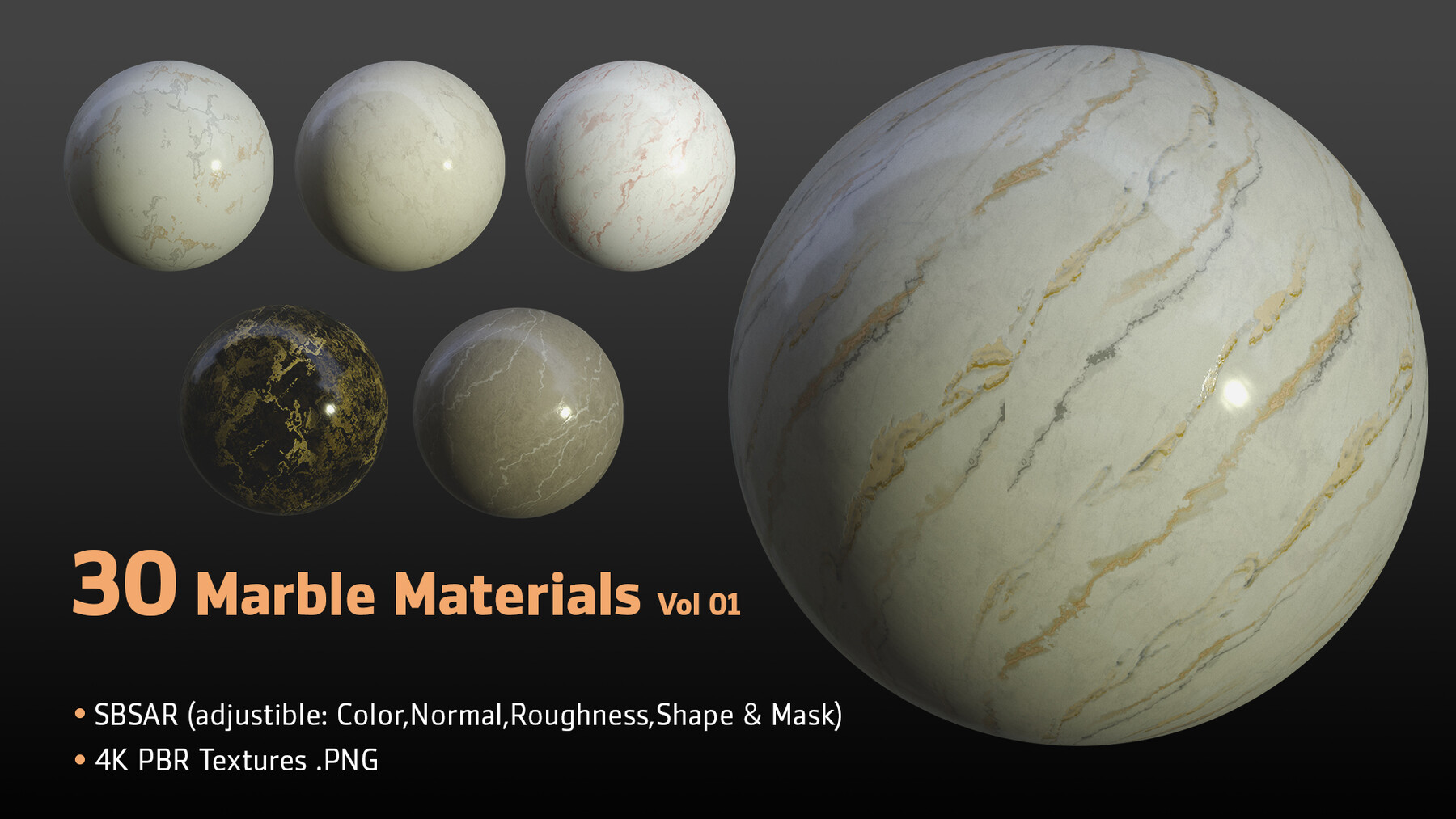 ArtStation 30 Marble Materials (SBSAR, 4K PBR Texture) Vol 01 Game