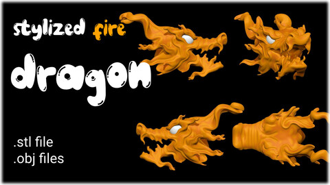 Japanese fire dragon head .obj and .stl files