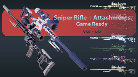 Sniper Rifle (DVL-10-M2-Urbana) + 5 Attachments + 7 Skin  Game Ready - Vol - 00