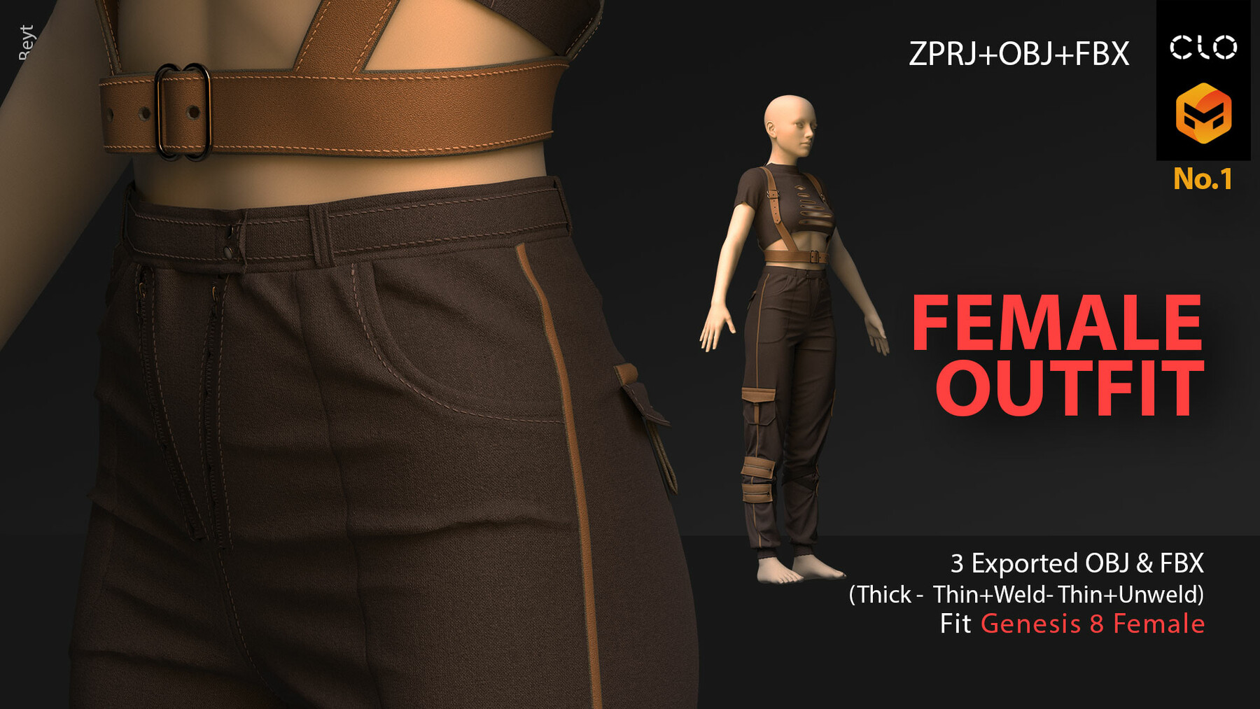 ArtStation - Female Outfit No.01. Marvelous Designer/Clo3D project file ...