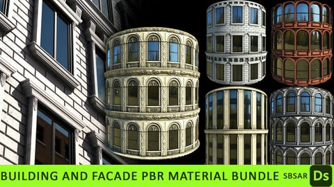 Facade and building PBR material bundle (SBSAR + 4k textures)