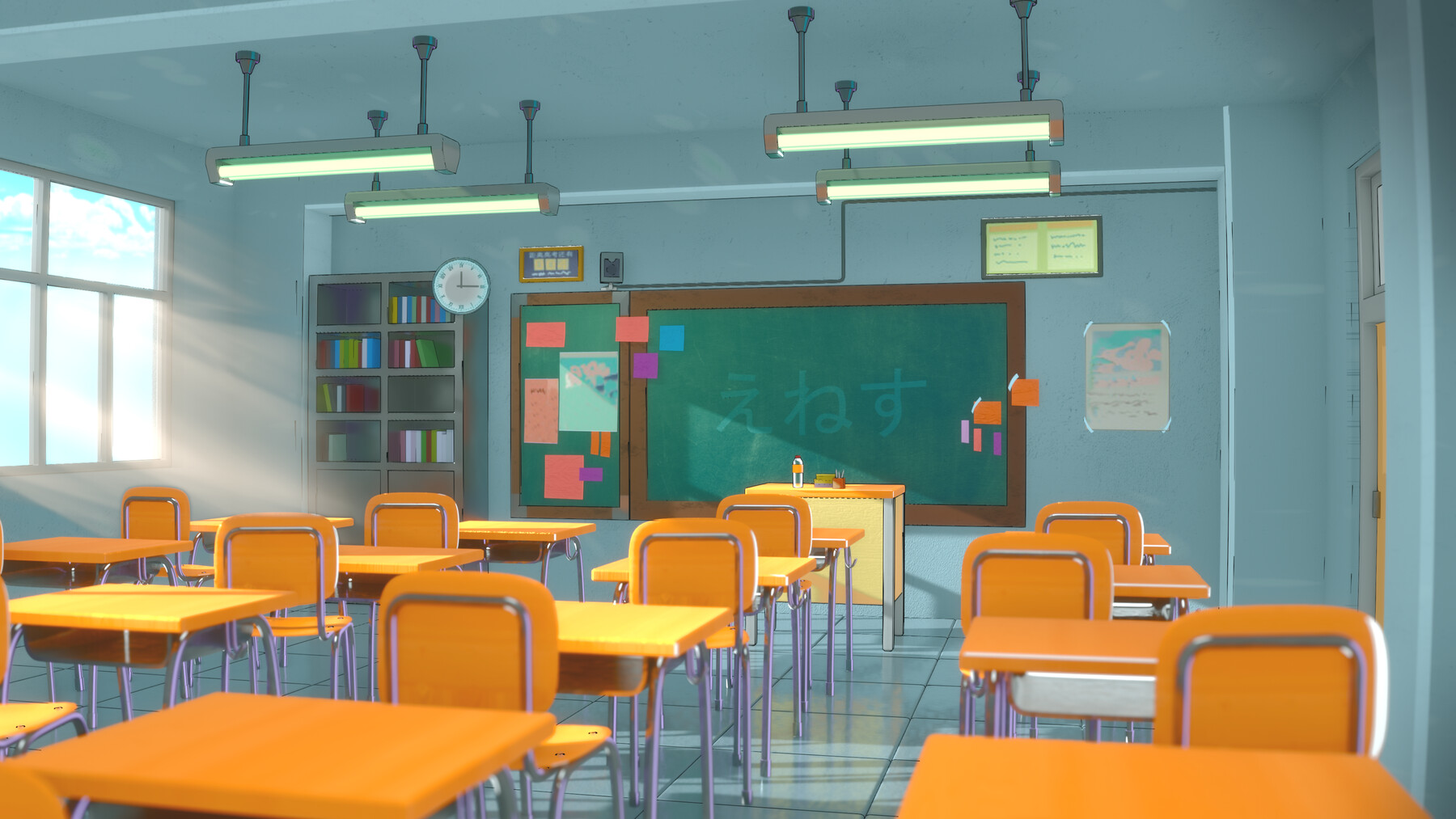 Anime Classroom Painting - Photoshop + Blender3D 