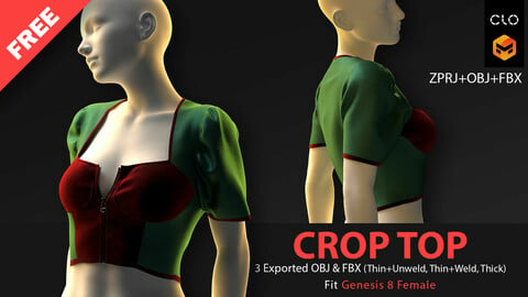 FREE CROP TOP FEMALE 01. CLO3D, MD PROJECTS+OBJ+FBX