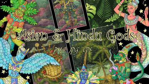 Asian and Hindu Gods cartoon collection