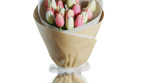 3D Model / Flower Set 20 / Pink & White Tulips Bouquet