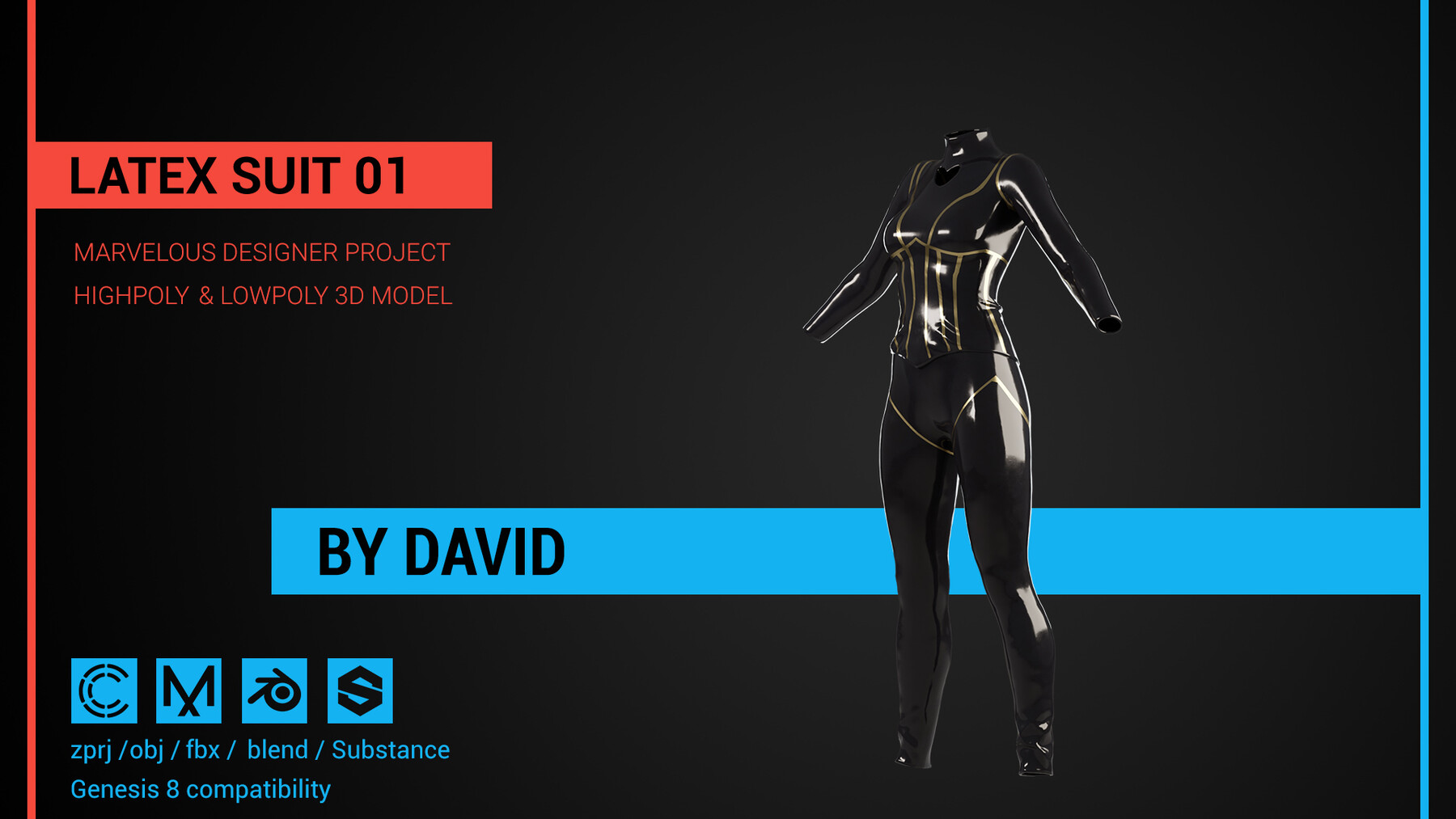 Latex suit 01 - Marvelous Designer, CLO project.