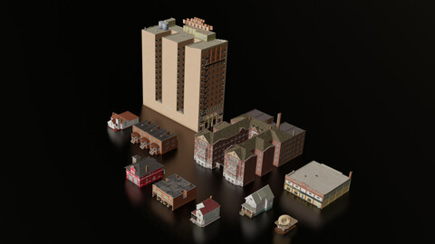 10 IN 1 BUILDINGS GAME READY LOW POLY
