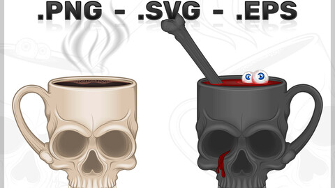 Coffee Cup Shaped Human Skull Vector Design